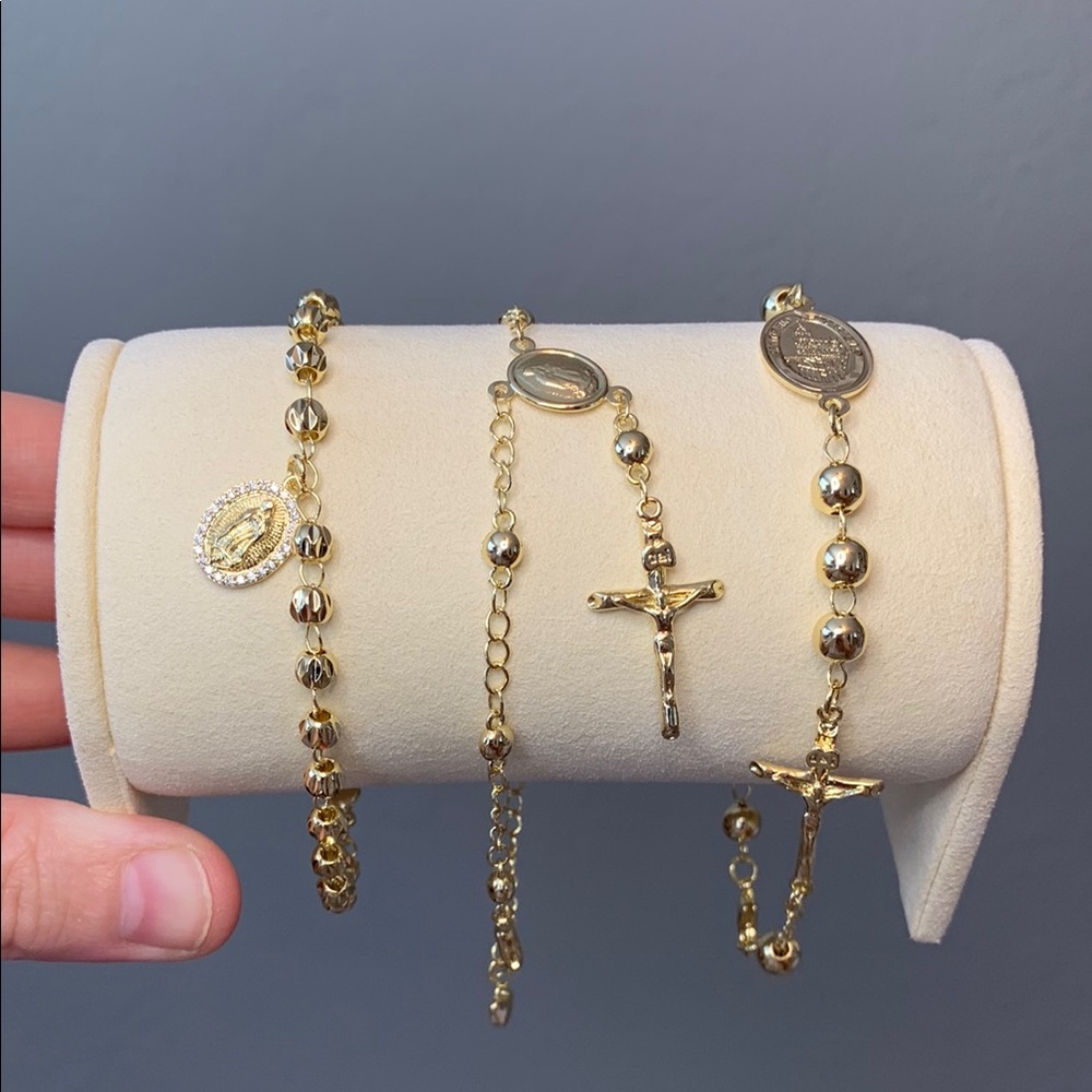 3 Piece Set Pretty Bird Real Gold Plated Madonna/Religious Bracelets 7"-8"